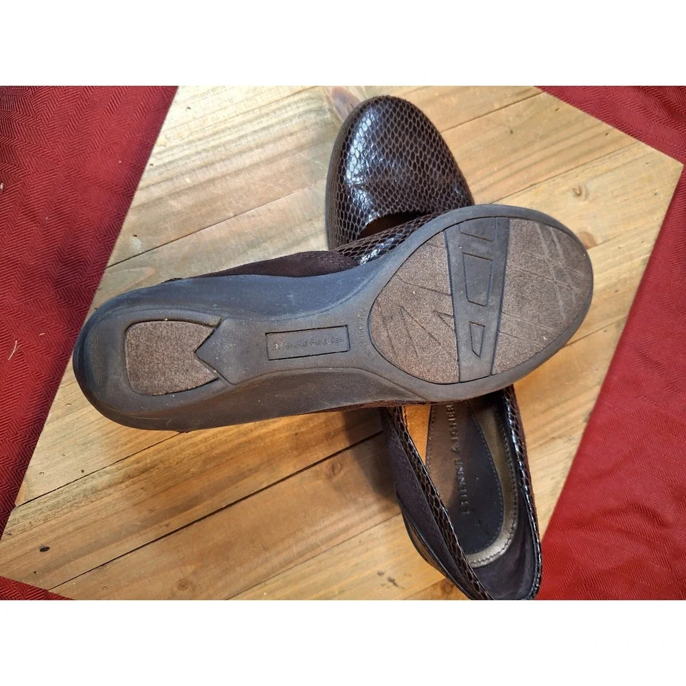 Etienne Aigner Carol Brown Snakeskin Embossed Suede Wedge Pumps Womens 8M
